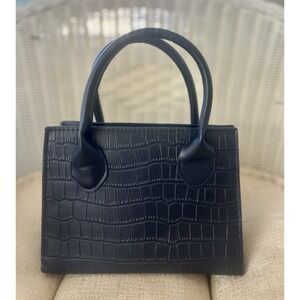 Faux Alligator Black Leather Handle Bag Small